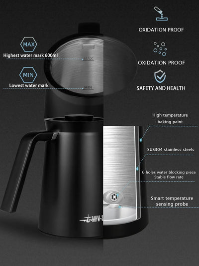 MHW-3BOMBER Precision Temperature Gooseneck Electric Kettle 1200W Stainless Steel Pour Over Coffee Pot Home Kitchen Accessories