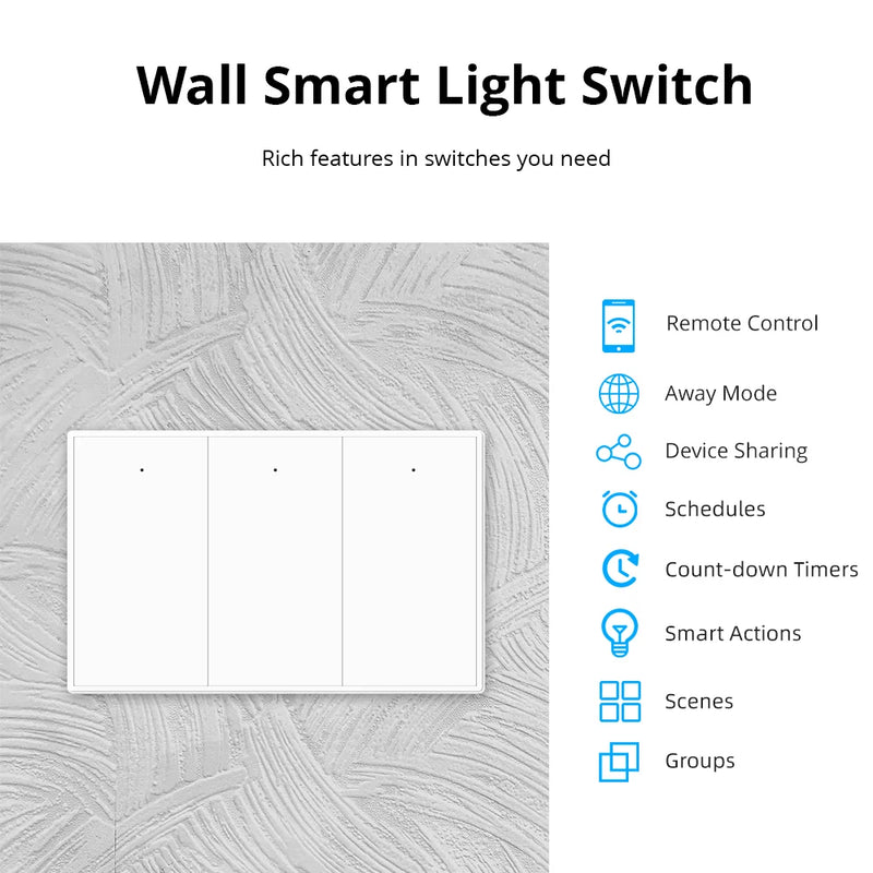 Zemismart Tuya WiFi 1 2 3 Gangs Wall Light Switch With Neutral Smart Life App Remote Control US Interruptor Alexa Google Home