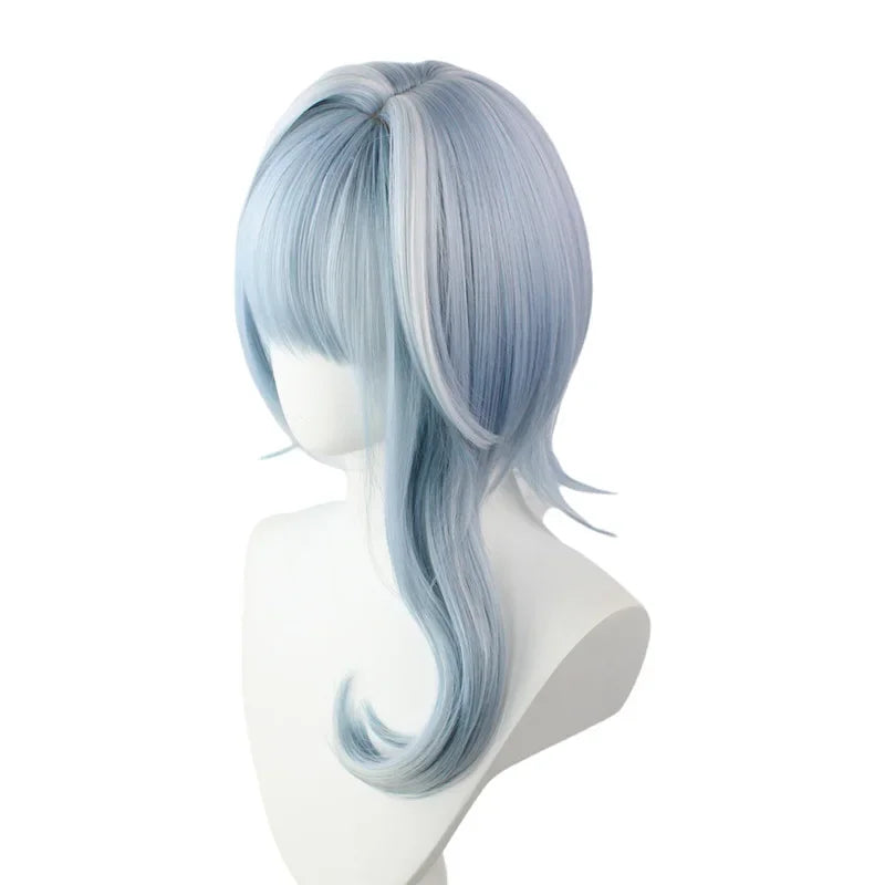 RANYU Genshin Eula Lawrence Cosplay Synthetic Wig Long Anime Game Blue White Mixed Hair Wig Heat Resistant For Party