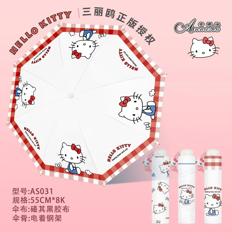 Miniso Hello Kitty Umbrella Kawaii Cute Anime Cartoon Rainy Sunny Parasol Sunshade Sun Protection Birthday Gift Girl Portable