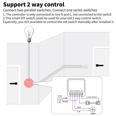 QNCX Tuya WiFi Smart Switch 16A Support 2-Way DIY Switches Timer Module Support Alexa Google Home Alice Voice Control Smart Life