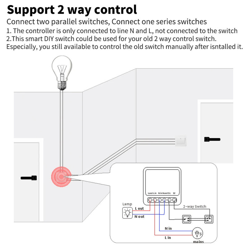 QNCX Tuya WiFi Smart Switch 16A Support 2-Way DIY Switches Timer Module Support Alexa Google Home Alice Voice Control Smart Life