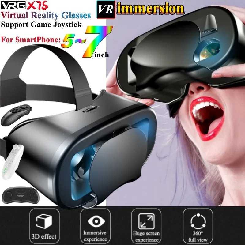 X7S Virtual Reality Glasses IMAX HD Huge Screen 3D Glasses Google Cardboard Box VR Helmet for 5-7" Phone,Support Game Joystick