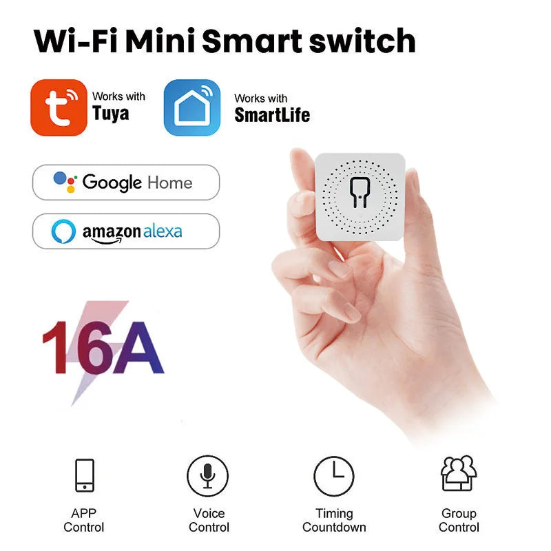 16A Tuya Smart Switch mini WiFi Smart Life Work With Alexa Google App voice Remote Control 2-Way Control DIY Switch module