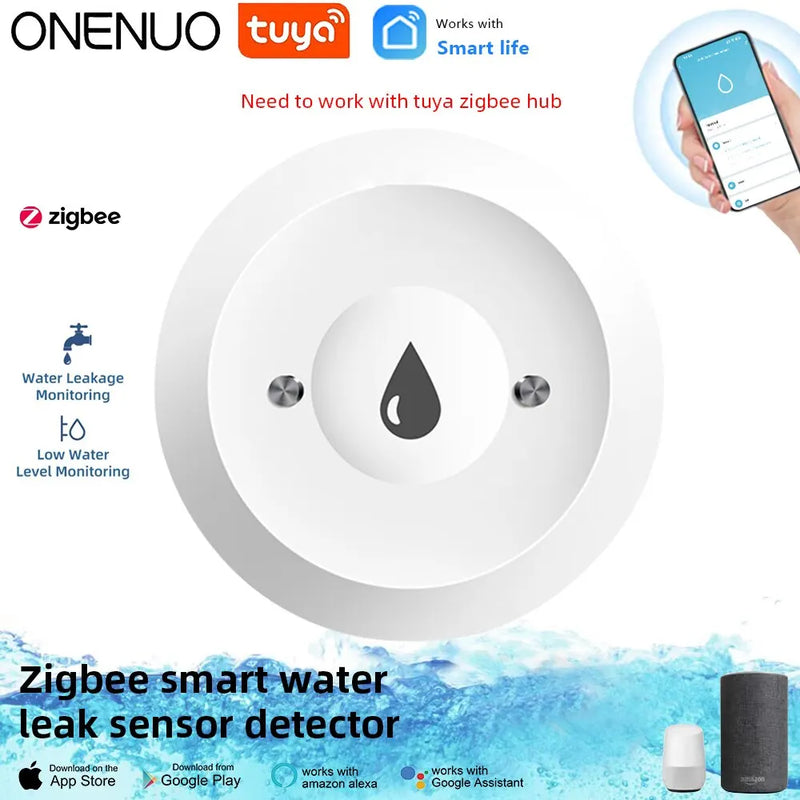 ONENUO Tuya ZigBee WiFi Smart Water Sensor Leak Detector Flood Water Leakage Alarm Smart Life Control Work With Zigbee Gateway