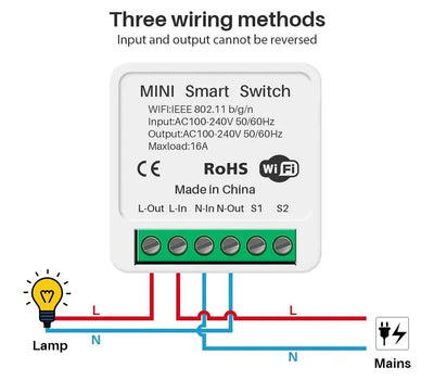 JSPTEC 16A tuya Wifi Switch Mini Smart 2-Way DIY Switches Circuit Breaker Timer Module Support Alexa Google Home Alice Smart