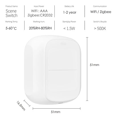 Tuya Wifi Zigbee 2 Gang Wireless Hand -Remoter Scene Switch Button Controller Battery Powered Automation App Control Device