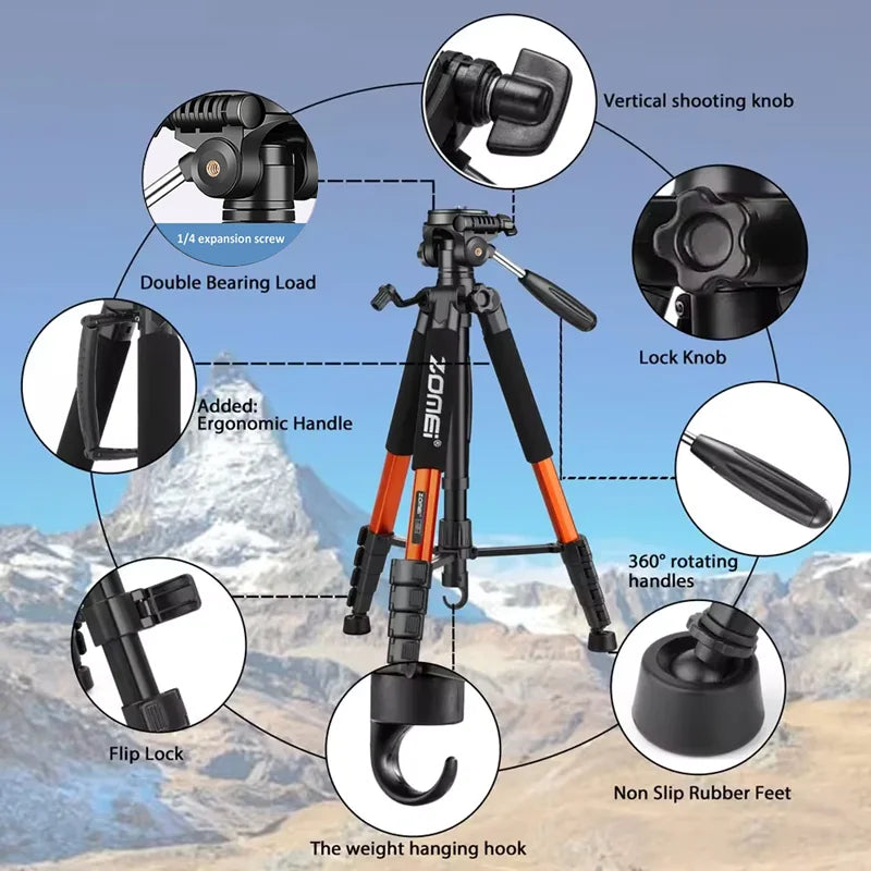 187cm/73.6in Zomei 360°Rotation Professional Camera Lightweight Aluminum Tripod with Panorama for Mobilephone SLR Canon Nikon