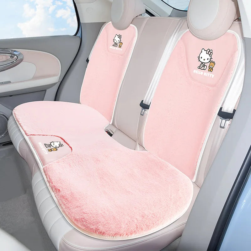 Kawaii Sanrio Hello Kittys Car Seat Cover Cartoon Animation Kt Cat Winter Warm Plush Cushion Protection Mat Car Accessories Gift