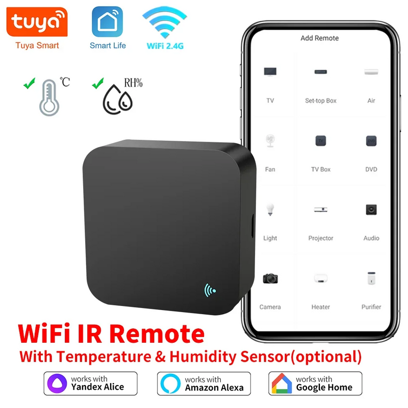 Smart Remote WiFi IR Blaster for TV Air Conditioner Thermometer Hygrometer Compatible with Alexa Google Home Link Tuya