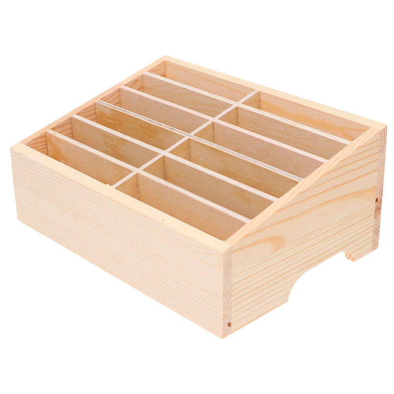 12 Grids Mobile Phone Storage Box Toolbox Phones Organizer Desktop Rack Classroom Holder Cable Office Wood