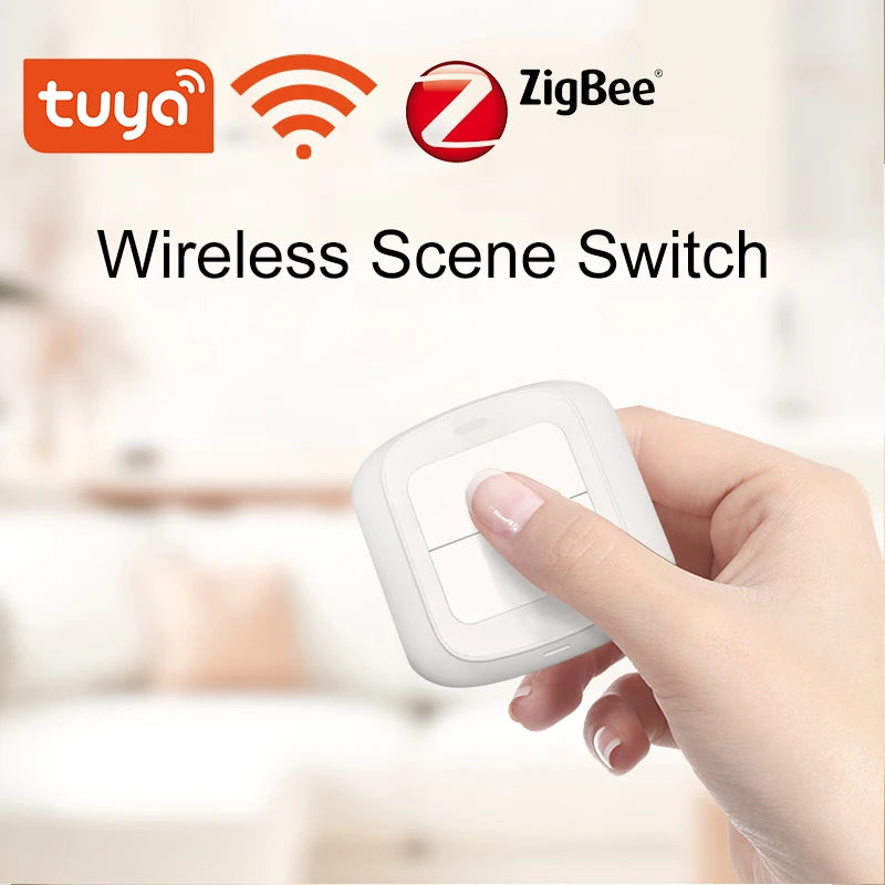 Tuya Wifi Zigbee 2 Gang Wireless Hand -Remoter Scene Switch Button Controller Battery Powered Automation App Control Device