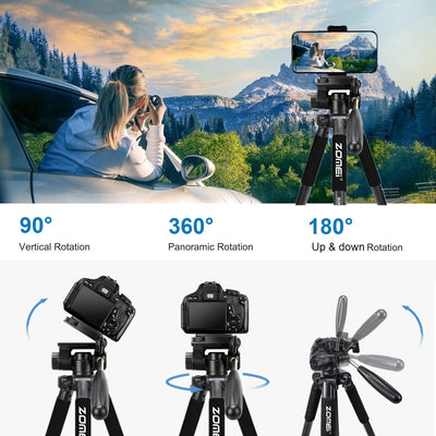 140cm/55inch Lightweight Aluminum Tripod for Video Record, 360°Rotatable Professional Camera Tripod for Mobile Nikon Canon DSLR