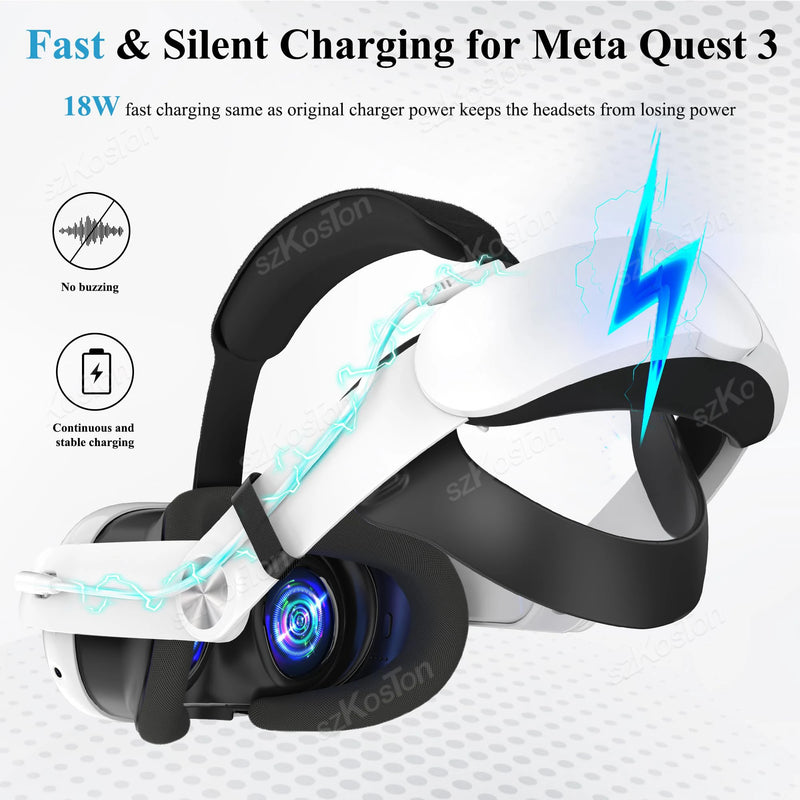 Head Strap 10000mAh Battery for Quest 3 VR Headset Adjustable Headstrap Extend Playtime Enhanced for Meta Quest 3 Accessories