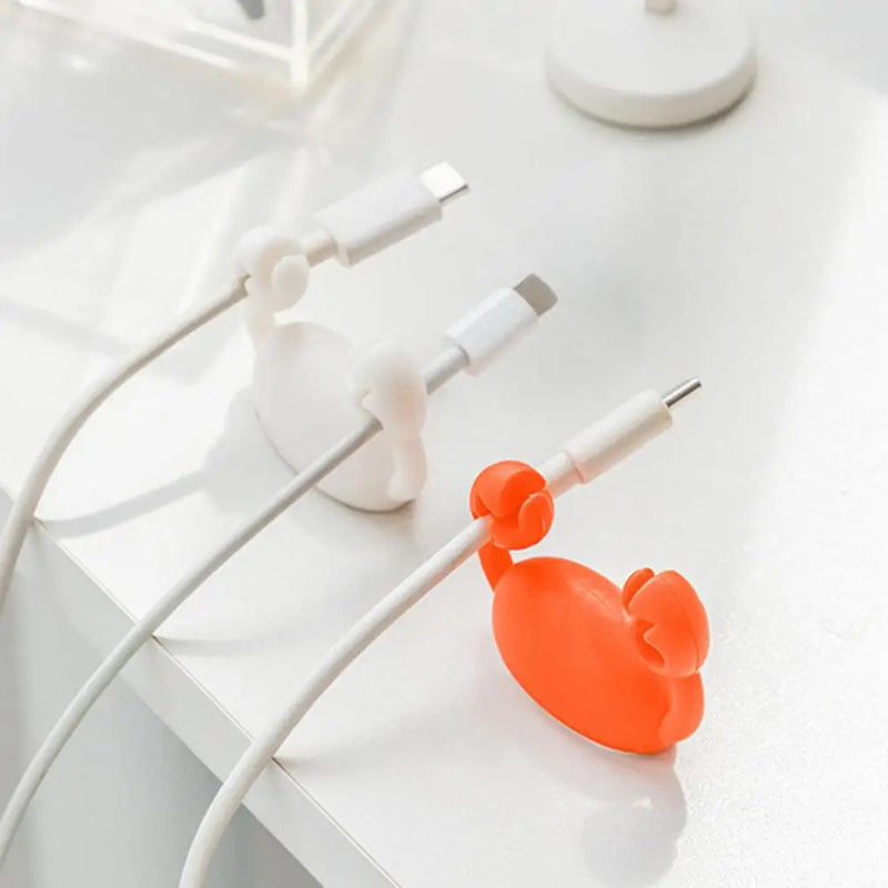 Cute Crab Cable Organizer Clip Data Cable Stand Mobile Phone Charging Cable Organizers Fixer Desk Self-Adhesive Wire Tidy Holder