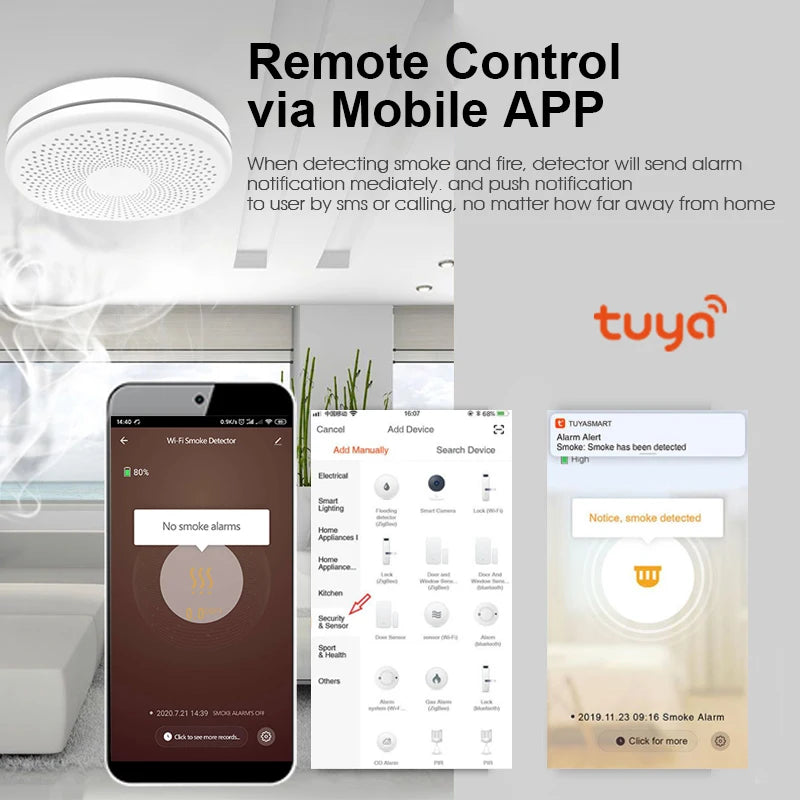 Tuya Smart WiFi Smoke Carbon Monoxide Composite Home Fire Detector Smoke Alarm Sensor Tuya Smoke Alarm Fire Protection