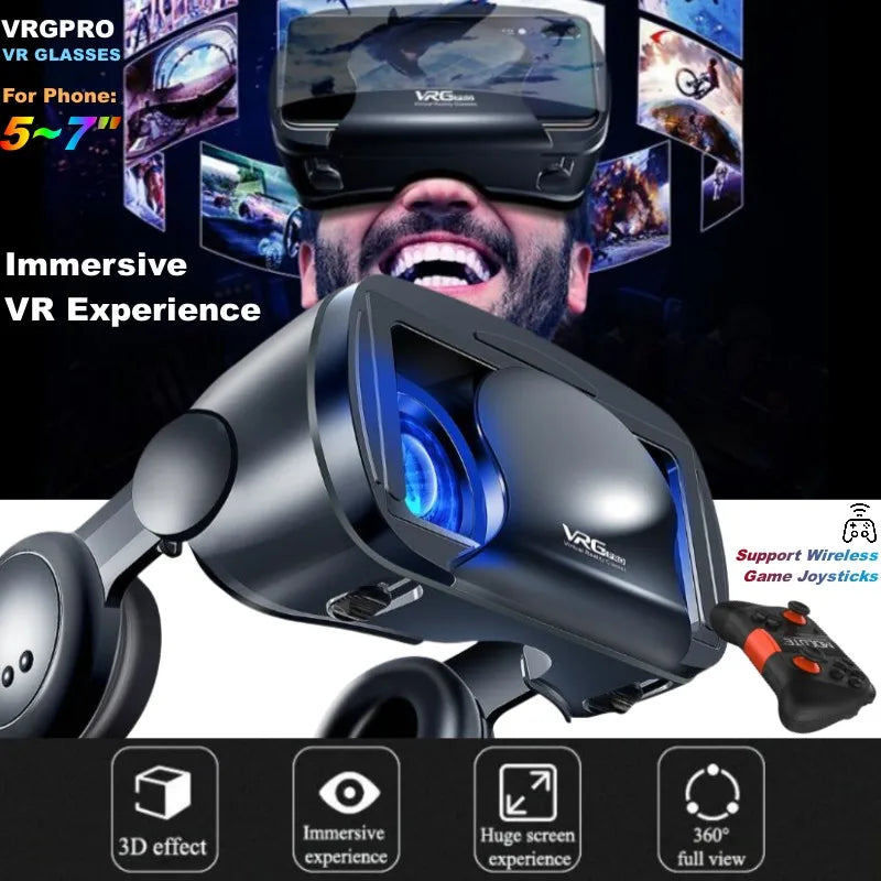 Virtual Reality VR Glasses IMAX Huge Screen Movie 3D Glasses Google Cardboard Box VR Helmet for 5-7" Phone,Support Game Joystick