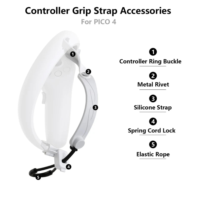 Anti-Throw VR Adjustable Handle Grip Straps Accessories for Pico 4 VR Gaming Headset Controller Belts Soft TPU Handle Straps