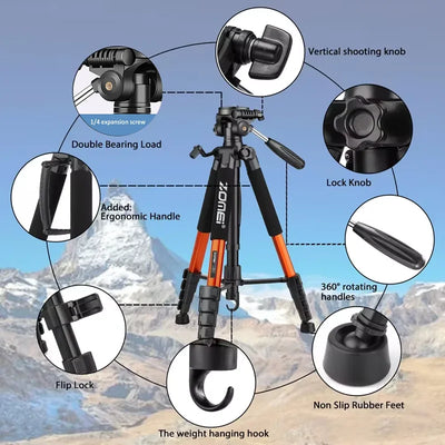 187cm/73.6in Lightweight Aluminum Zomei Tripod for Video, 360°Rotatable Professional Camera Tripod for Mobile Nikon Canon DSLR