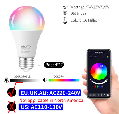 Tuya WIFI Bluetooth LED Bulb Smart Life APP Control Dimmable 9W 18W E27 220V RGB+CW+WW Color Change Lamps Compatible IOS/Android