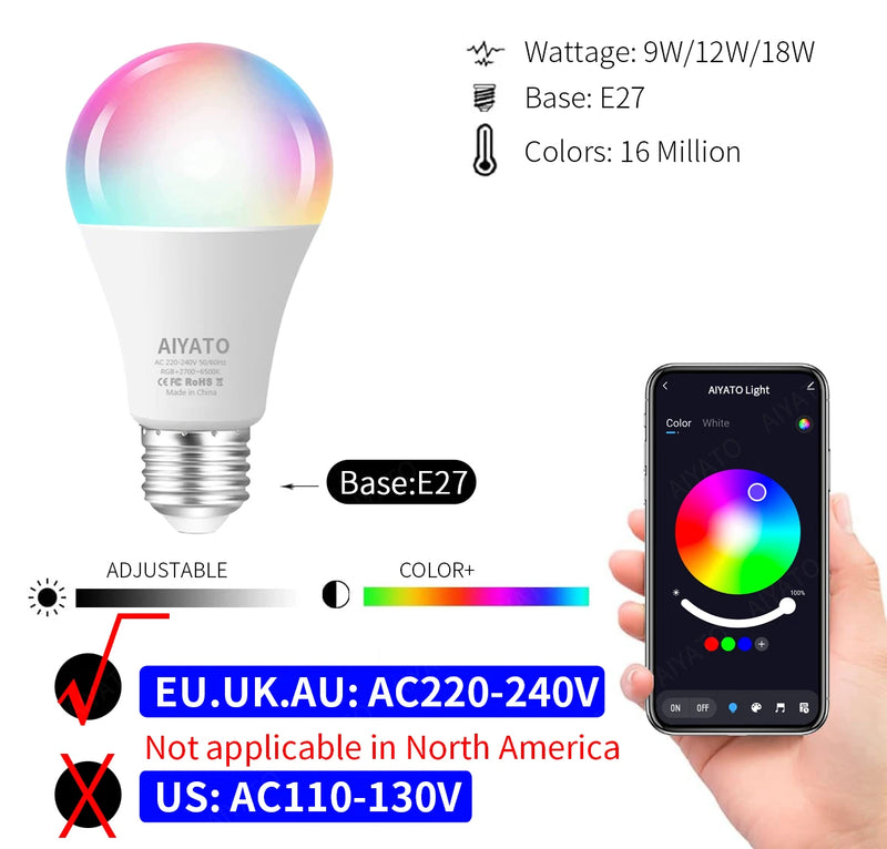 Tuya WIFI Bluetooth LED Bulb Smart Life APP Control Dimmable 9W 18W E27 220V RGB+CW+WW Color Change Lamps Compatible IOS/Android