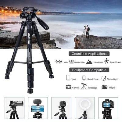 140cm/55inch Lightweight Aluminum Tripod for Video Record, 360°Rotatable Professional Camera Tripod for Mobile Nikon Canon DSLR