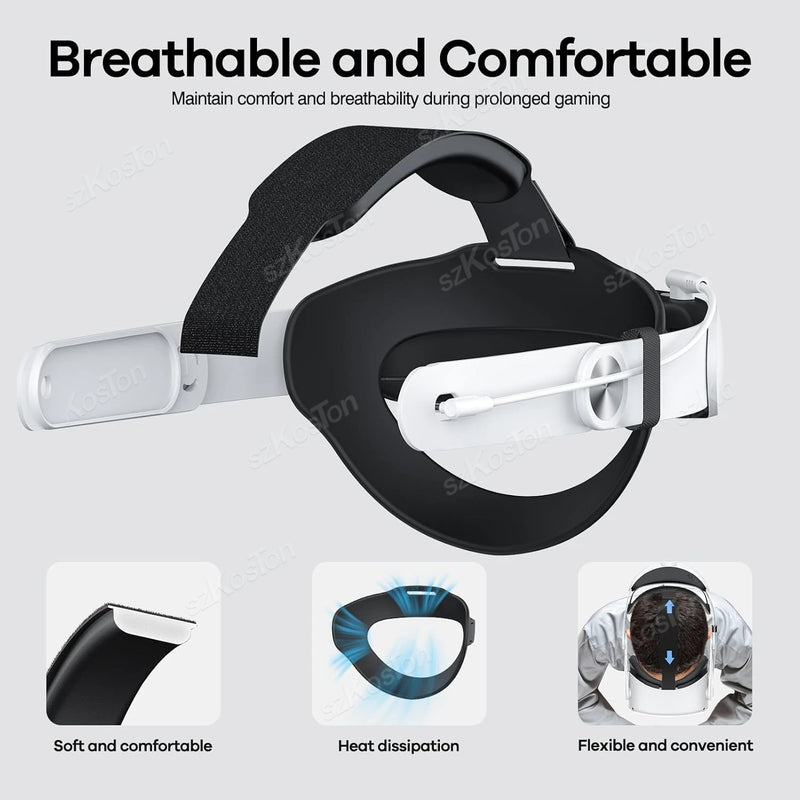 Adjustable Head Strap for Quest 3 VR Headset 10000mAh Battery Extend VR Playtime Enhanced Support for Meta Quest 3 Accessories