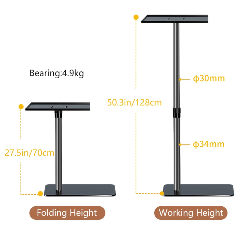 128cm/50Inch Floor Projector Support Stand Metal Holder Multi-angle Adjustable 360 PTZ Rotating Projector Bracket for Film Video