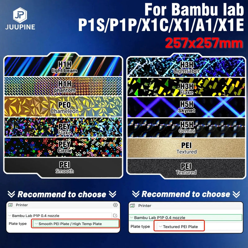 For Bambu Lab P1S Build Plate A1 X1C Pei Texture 257x257 H1H PEY Peo Sheet Spring Steel For Bambulabs X1 Carbon Bambulab P1P