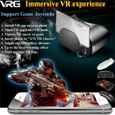 X7S Virtual Reality Glasses IMAX HD Huge Screen 3D Glasses Google Cardboard Box VR Helmet for 5-7" Phone,Support Game Joystick