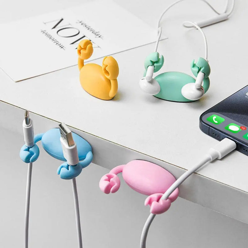 Cute Crab Cable Organizer Clip Data Cable Stand Mobile Phone Charging Cable Organizers Fixer Desk Self-Adhesive Wire Tidy Holder