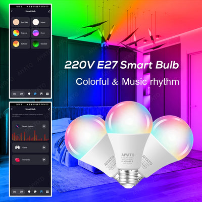 Tuya WIFI Bluetooth LED Bulb Smart Life APP Control Dimmable 9W 18W E27 220V RGB+CW+WW Color Change Lamps Compatible IOS/Android