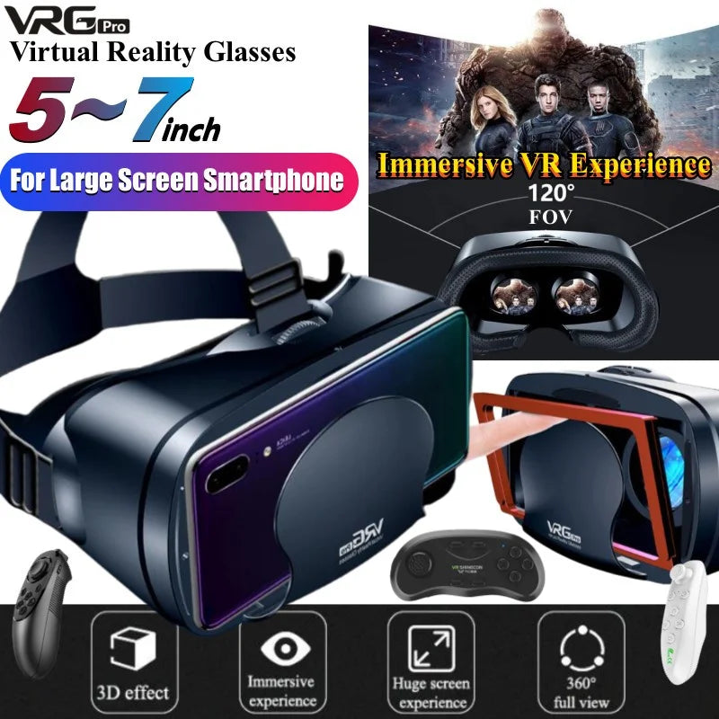 Virtual Reality VR Glasses IMAX HD Huge Screen 3D Glasses Google Cardboard Box VR Helmet for 5-7" Phone,Support Game Joystick