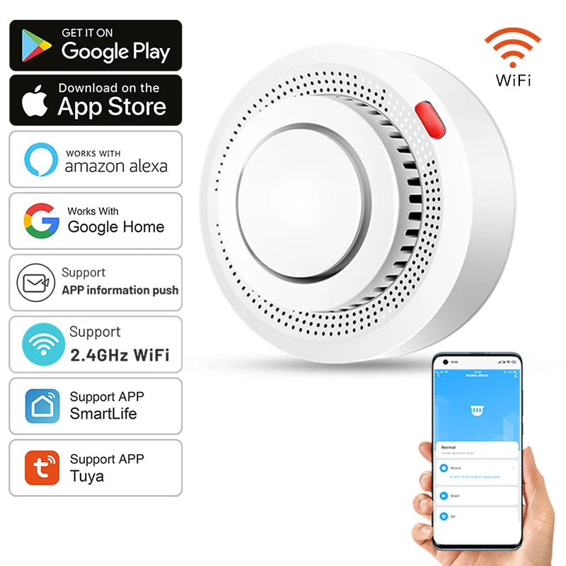 Tuya WiFi Smoke Alarm Fire Protection Smoke Detector Smoke House Combination Fire Alarm Home Security System Firefighters