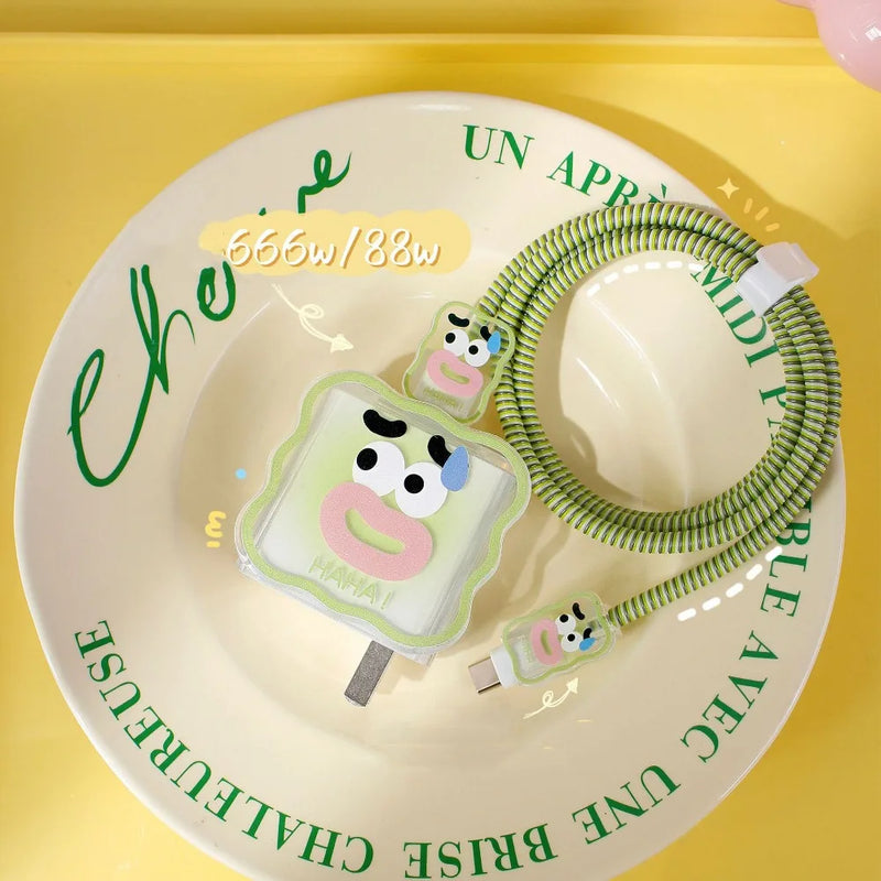 Breathable Charger Protector Cute Green Charger Protective Shell Pink Soft Mobile Phone Cable Protector for Mobile Phone Cable