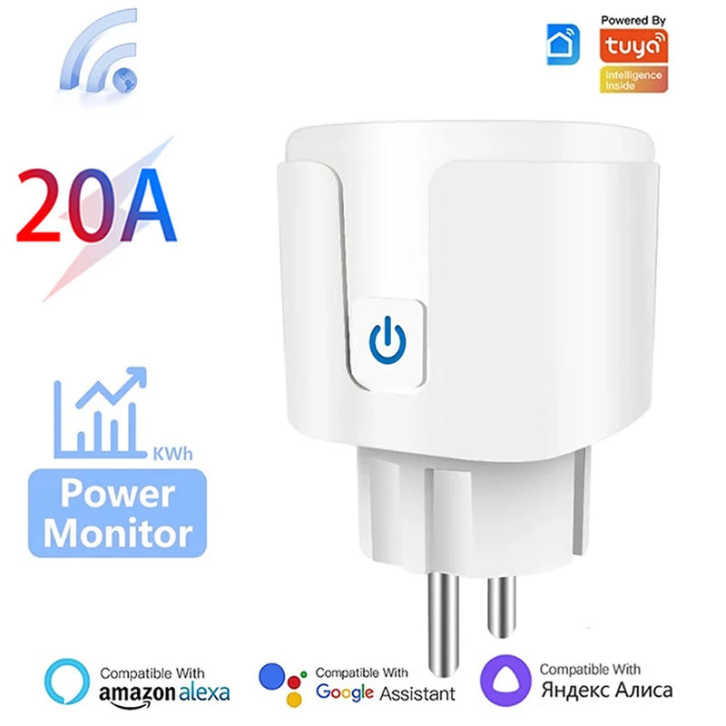 Tuya Wifi Plug 20A Smart Socket EU with Power Monitor Function Smart Life App Remote Control Outlet Works with Alexa Google Home