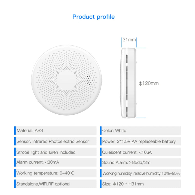 Tuya Smart WiFi Smoke Carbon Monoxide Composite Home Fire Detector Smoke Alarm Sensor Tuya Smoke Alarm Fire Protection