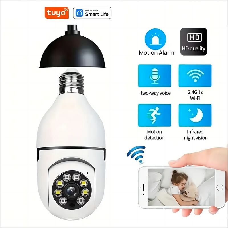 Tuya Smart Home 2.4G E27 Bulb Wifi Surveillance Camera HD Night Security Video Surveillance Supprt Two Way Audio Mobile Motion