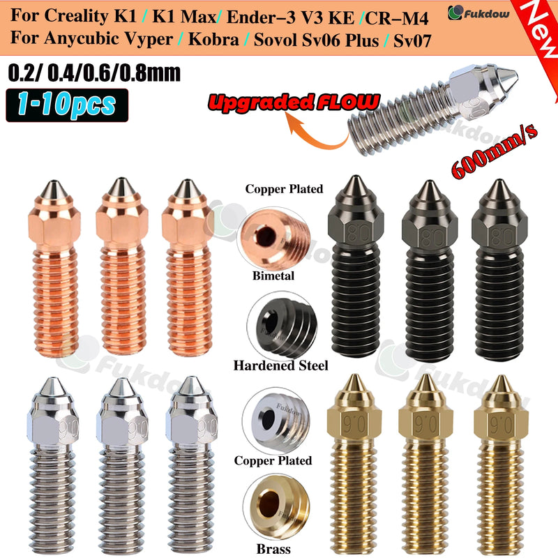 Nozzles For Creality Ender 3 V3 KE K1 / K1 MAX CR-M4 Nozzle Brass Plated Copper Hardened Steel 3D Printer Nozzles Hight Flow