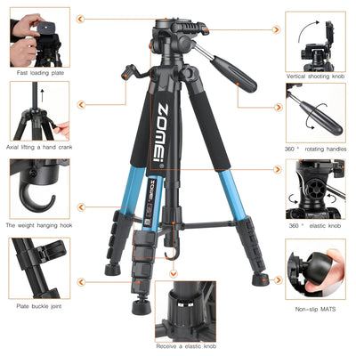 187cm/73.6in 360° Rotate Phone Photography Stand Zomei Heavy Duty  Tripod for Professional Camera Tripod for Horizontal Shooting