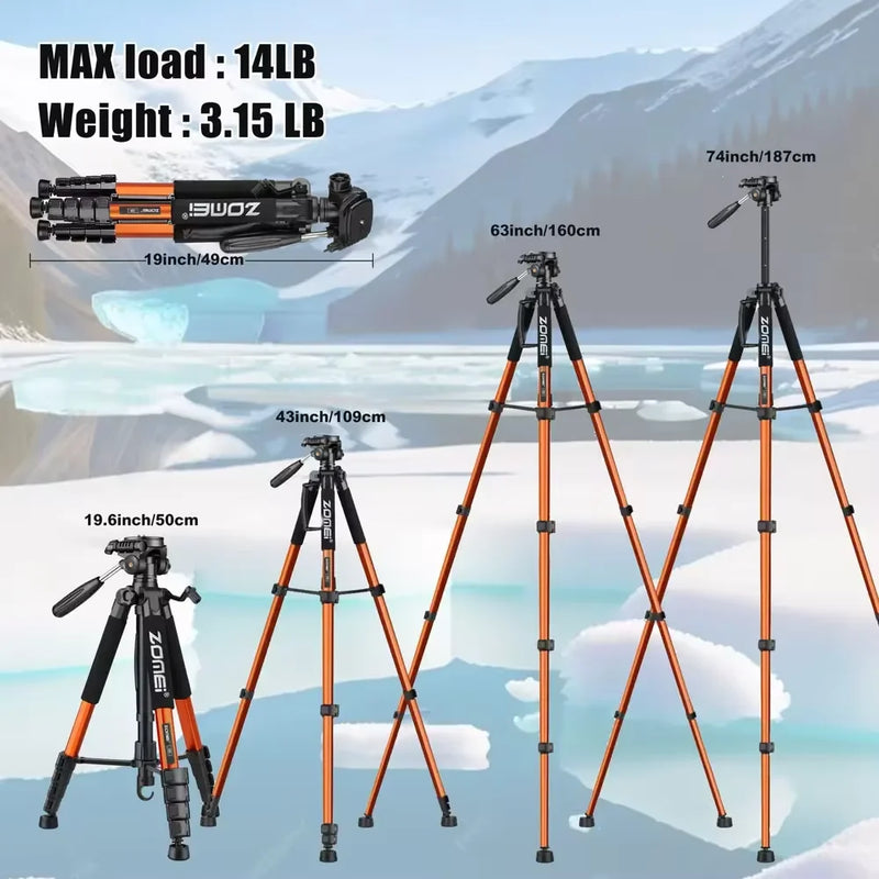 187cm/73.6in Zomei 360°Rotation Professional Camera Lightweight Aluminum Tripod with Panorama for Mobilephone SLR Canon Nikon