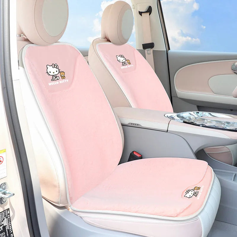 Kawaii Sanrio Hello Kittys Car Seat Cover Cartoon Animation Kt Cat Winter Warm Plush Cushion Protection Mat Car Accessories Gift