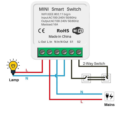 JSPTEC 16A tuya Wifi Switch Mini Smart 2-Way DIY Switches Circuit Breaker Timer Module Support Alexa Google Home Alice Smart