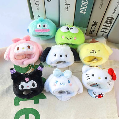 Cartoon Sanrio Plush Head Cover Pendant Kuromi Melody Kitty Purin Cinnamoroll Plush Keychains Backpack Ornaments Kids Girl Gift