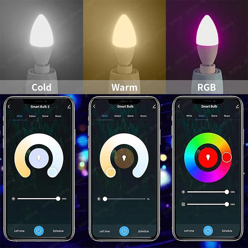 E14 Bluetooth Wifi Tuya Smart Led Chandelie Light Bulb RGB Color Change Lamps Smart Life APP Dimmable Alexa Google Home Voice