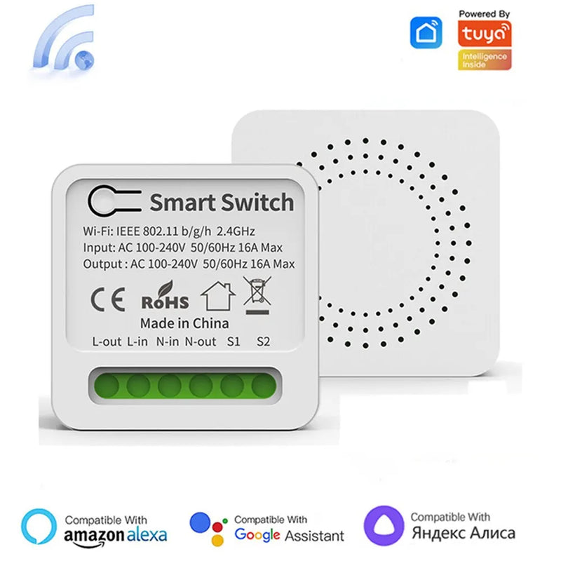 Wifi Mini Smart Switch 16A DIY Light Switch 2 Way Wireless Control Smart Home with Tuya Smart Life Alexa Alice Google Home