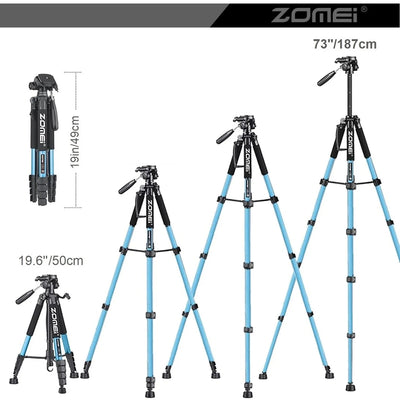 73.6"/187cm Professional Tripod for Camera Canon Nikon Cell Phone Tall Tripod Phone Holder Adjustable-height Photography Stand