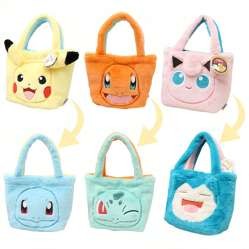 Pokemon Cartoon Plush Flip Over Handbag Pikachu Squirtle Charmander Bulbasaur Jigglypuff Snorlax Kawaii Anime Figure Plush Bag