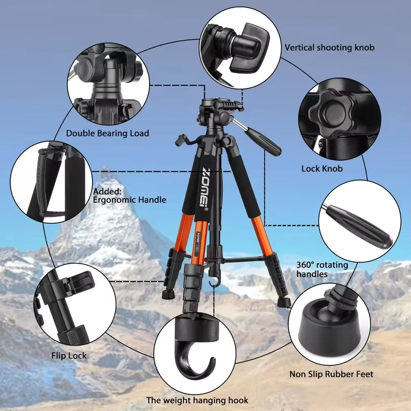 187cm/73.6in Tall Panorama Rotatable Zomei Floor Tripod for Mobile Professional Camera Canon Nikon Spotlight Horizontal Shooting