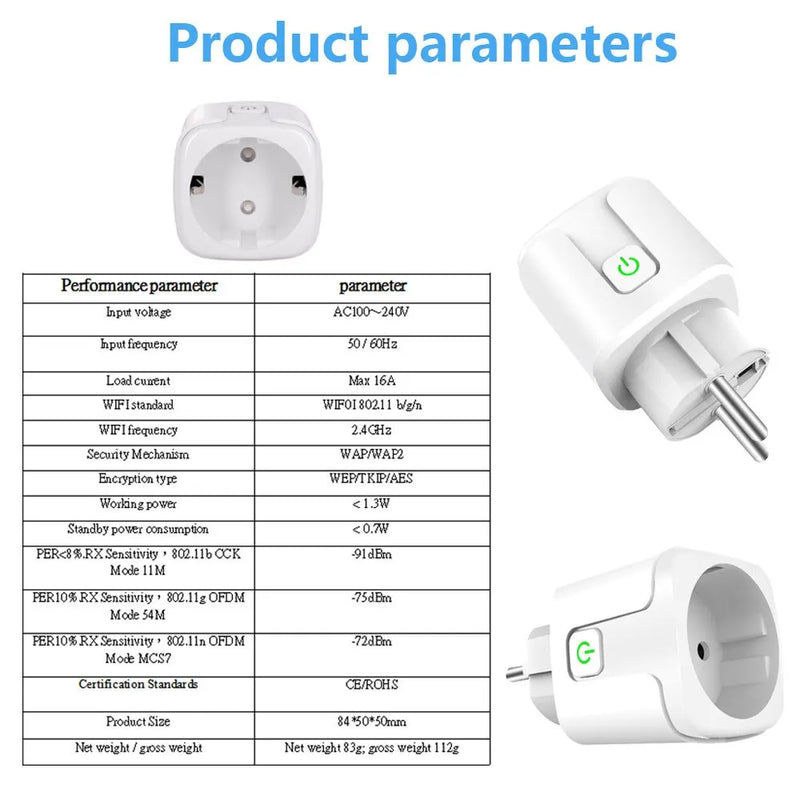 Smart Plug WiFi Socket EU 16A/20A With Power Monitor Timing Function Tuya Smart Life APP Works With Alexa Google Home